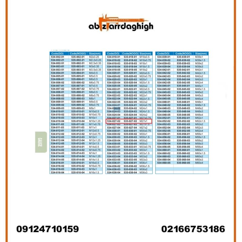 گیج رزوه ای برو نرو آکاد مدل 02-027-534/535