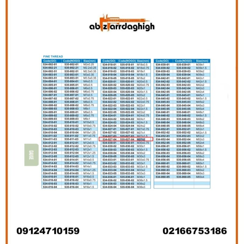 گیج رزوه ای برو نرو آکاد مدل 04-027-534/535