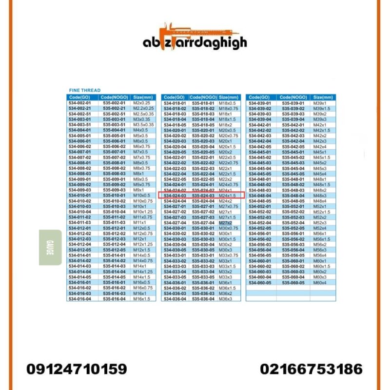 گیج رزوه‌ ای برو نرو آکاد مدل 03-024-534/535