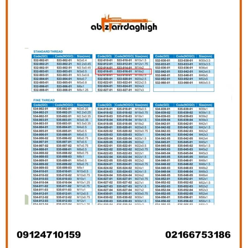 گیج رزوه ای برو نرو آکاد مدل 01-016-532 GO و مدل 01-016-533 NOGO