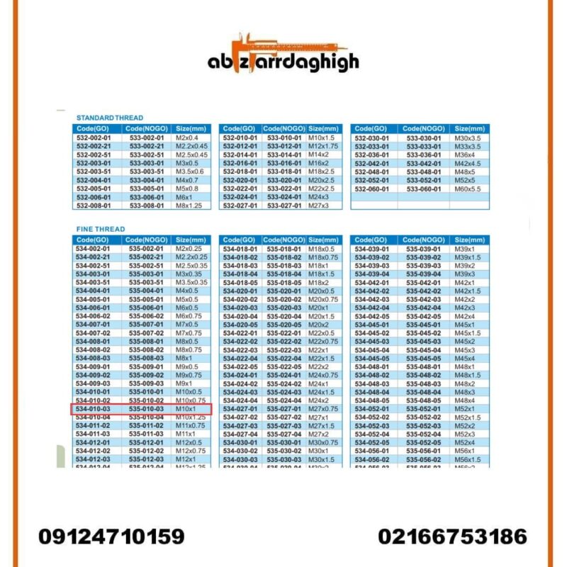 گیج رزوه ای برو نرو آکاد مدل 03-010-534 GO و 03-010-535 NOGO