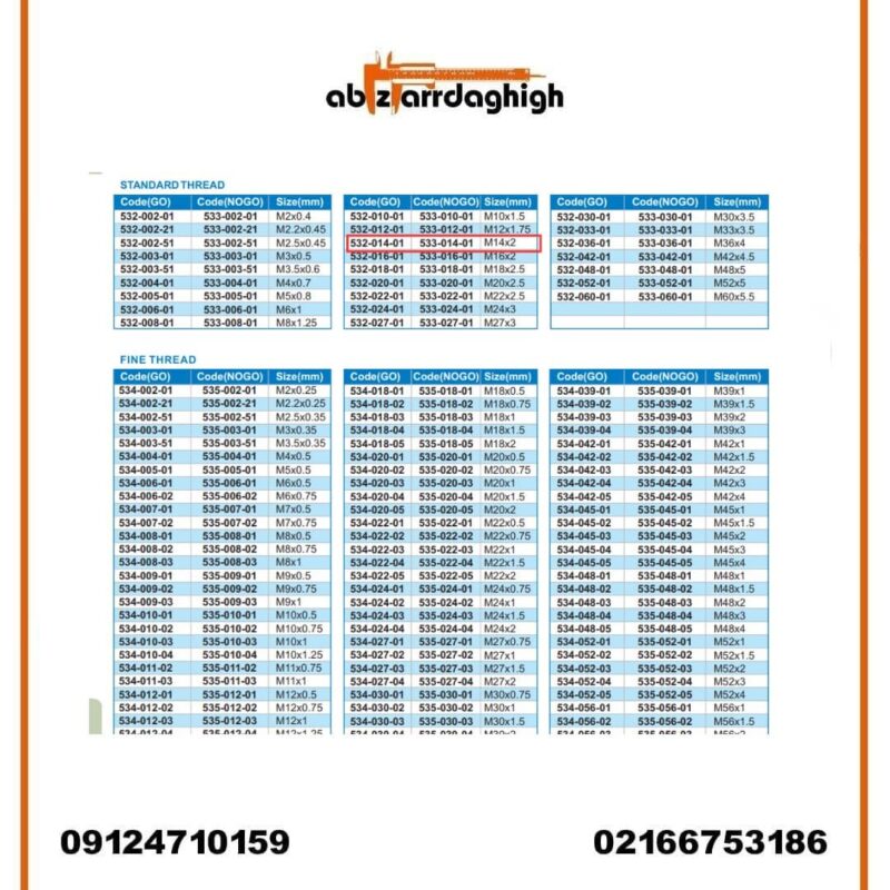 گیج رزوه ای برو نرو آکاد مدل 01-014-532 GO و 01-014-533 NOGO