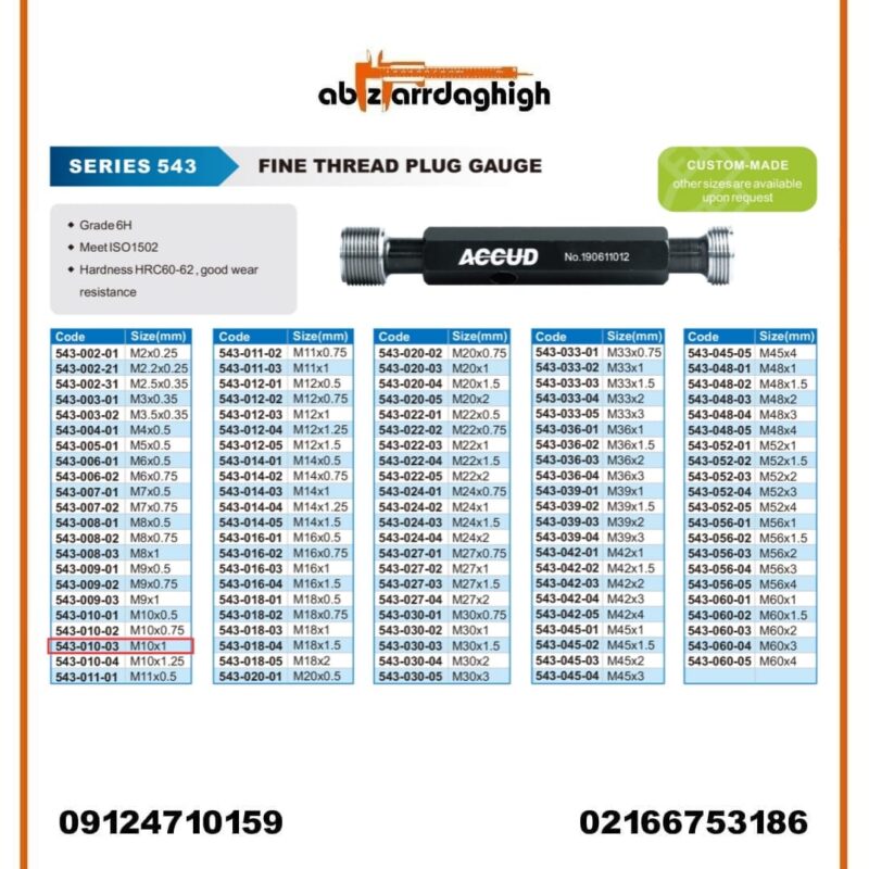 گیج رزوه‌ ای برو نرو توپی آکاد مدل 03-010-543