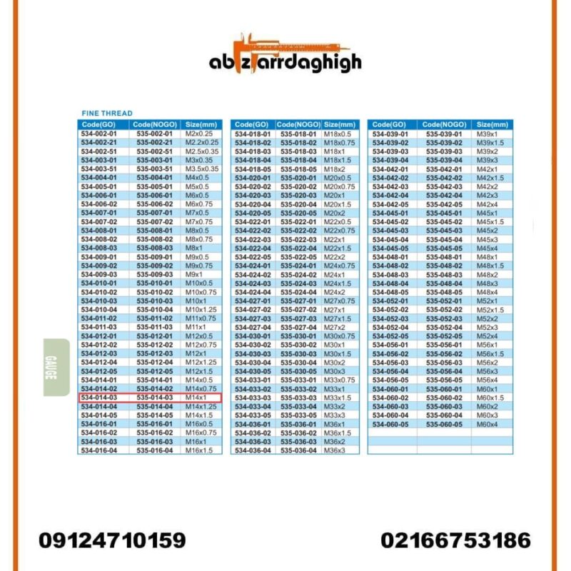 گیج رزوه‌ ای برو نرو آکاد مدل GO 534-014-03 و NOGO 535-014-03