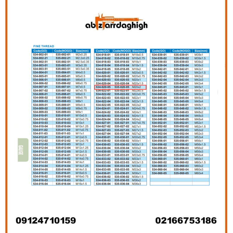 گیج رزوه‌ ای برو نرو آکاد مدل GO 534-020-05 و NOGO 535-020-05